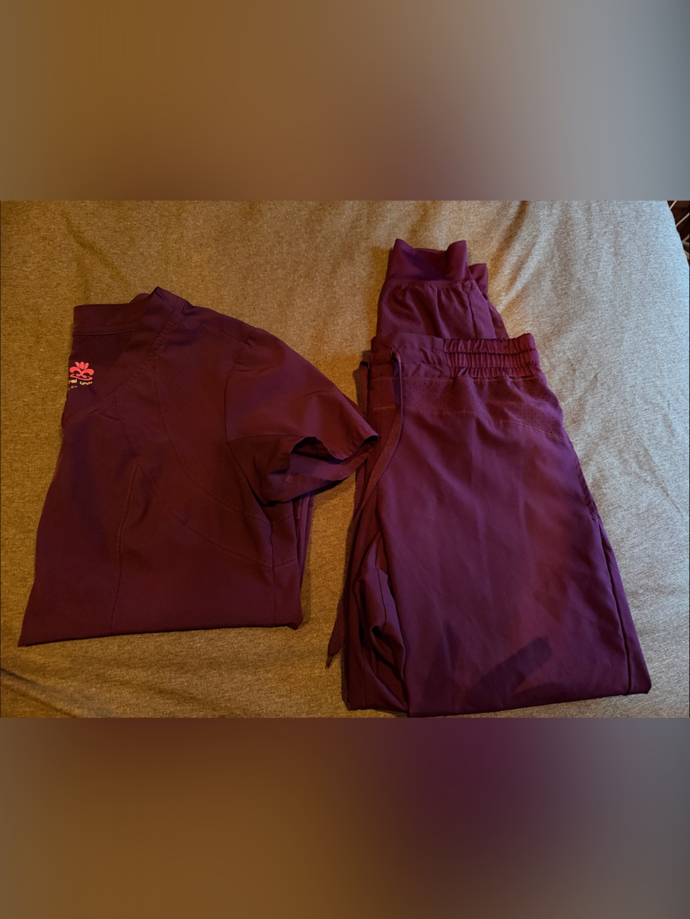 Women's Burgundy Scrub Set With Mesh Accents- Size Small